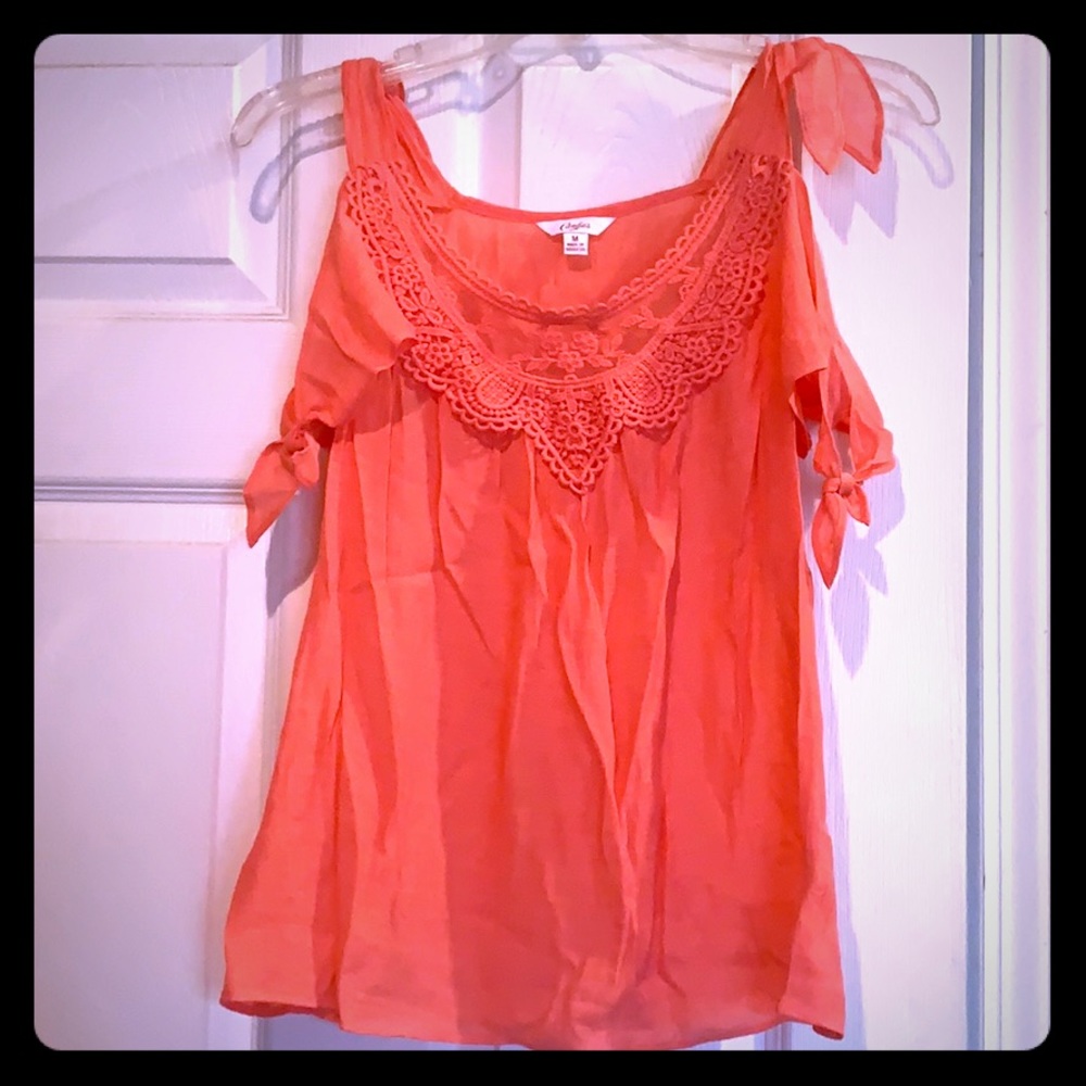 Candie’s Coral Top with Lace Embellishment
